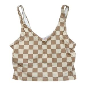 Pink Lily Checkered Cropped Athletic Tank Sports Bra - Size Small